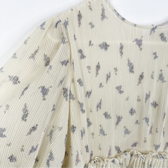 GANNI Size 40/ US Large Floral Print Pleated Georgette Babydoll Mini Dress - Picture 10 of 14